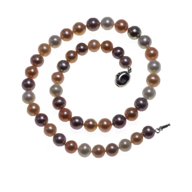 

Luxury 17"9-12mm South Sea Genuine White Gold Pink Purple Multicolor Round Pearl Necklace Jewelry