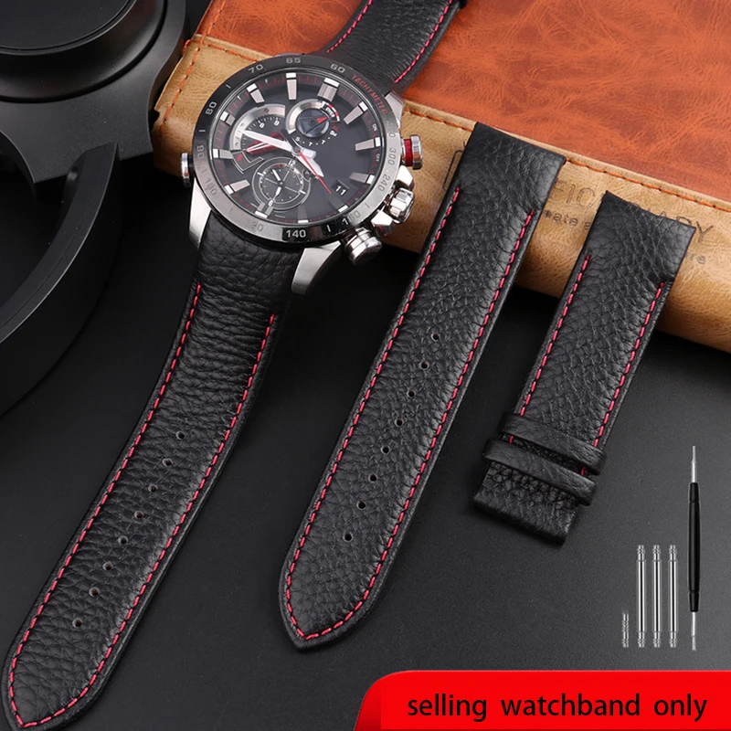 

22mm Leather Wristband for CASIO EQB-800BL EQB-900 EQB-500 / 501 lychee Leather watchband men's bracelet watch ide Leather Strap