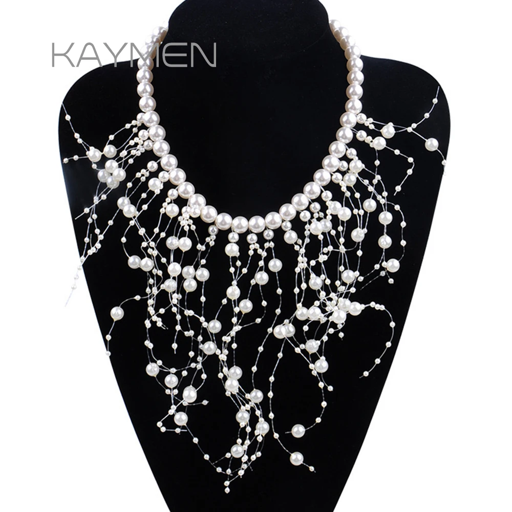 

Fashion Handmade Beaded Pearl Necklace for Women Wedding Party Prom New Statement Choker Collar Necklace Costume Jewelry