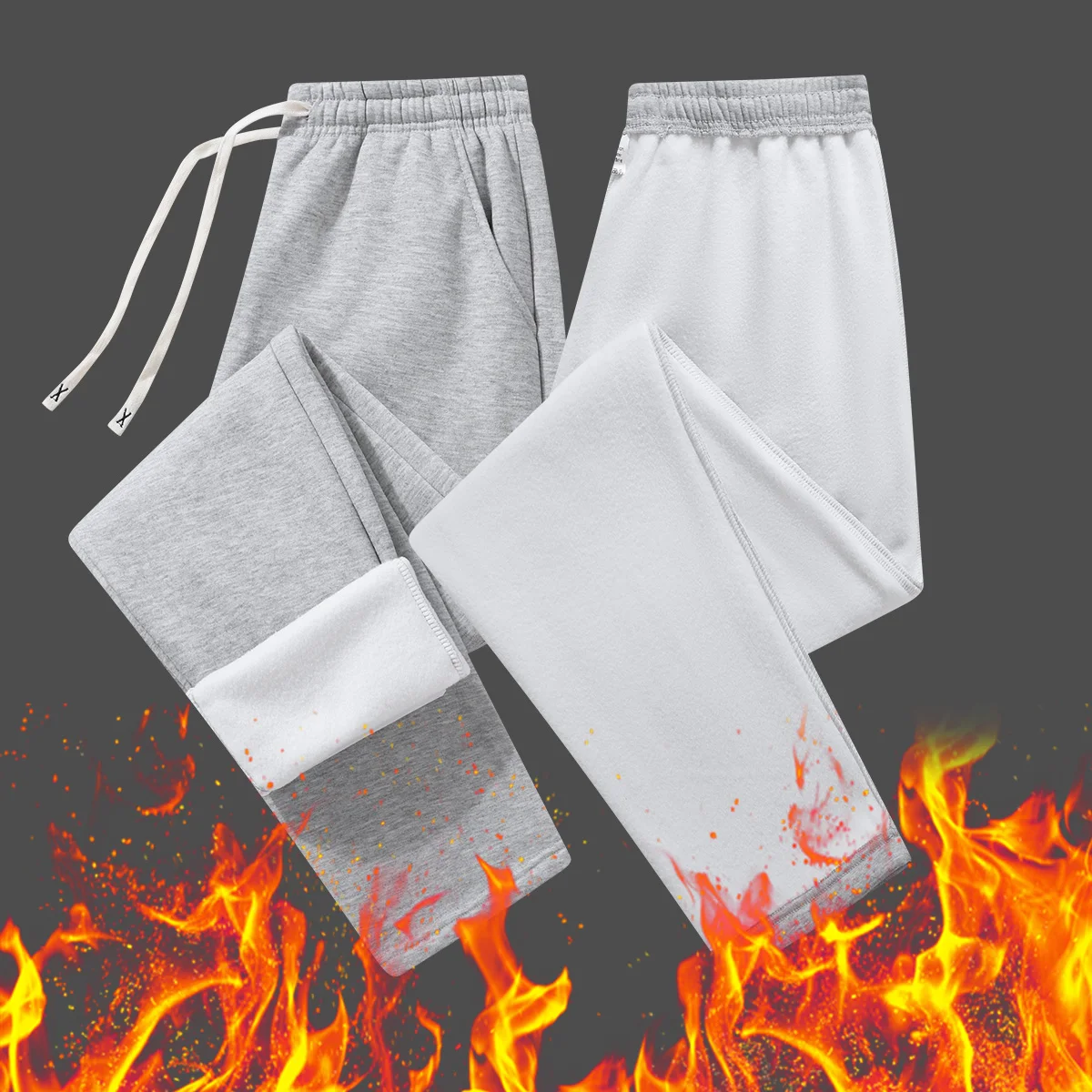 

Осенние и зимние мужские однотонные спортивные штаны с прямыми штанинами на флисовой подкладке, подходящие для бега, тренажерного зала и активного отдыха.