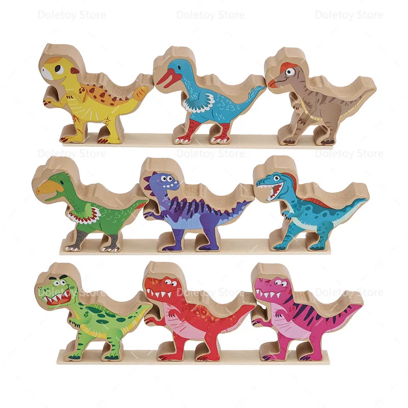 New Dinosaur Wooden Balance Blocks Montessori Toy for Toddler Educational Game Toys Animals Stacking Balance Building Blocks Set