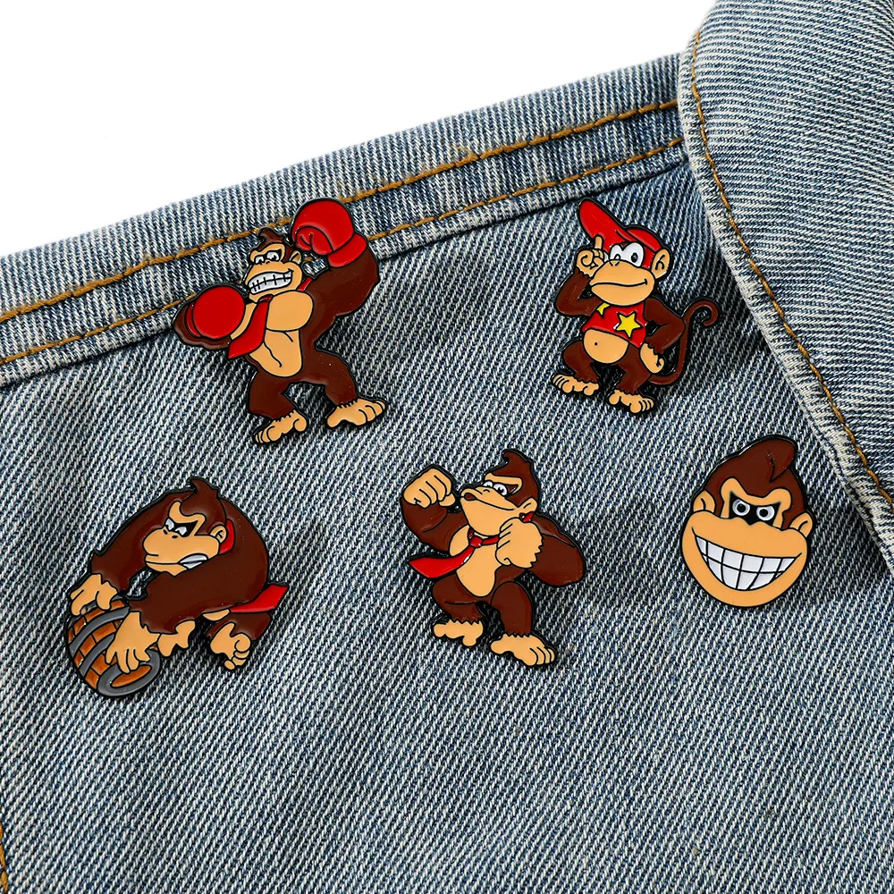 Gioco Donkey Kong spille smaltate Cartoon Animal Super Bro spilla distintivo camicia borsa zaino cappello decorazione gioielli per uomo donna