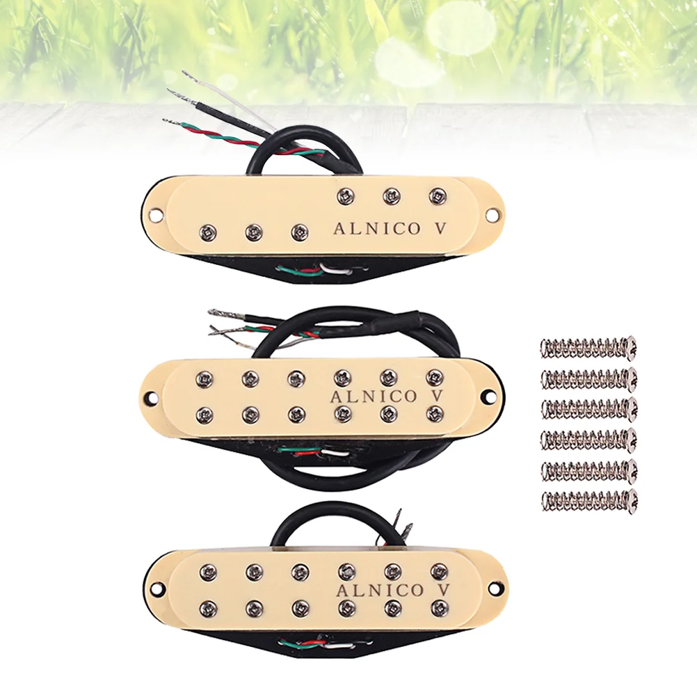 Alnico V Single Coil Pickups Standard SSS Neck/Middle/Bridge Pickup Set for ST Electric Guitar Parts Replacement (Cream Yellow)