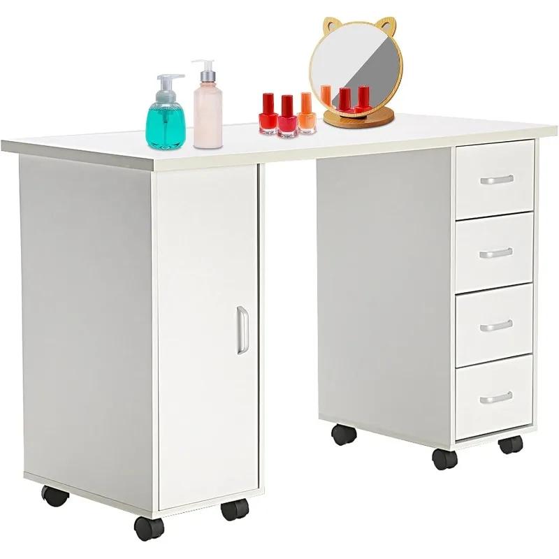 

Manicure Nail Art Desk Computer Desk, Spa Beauty Nail Salon Technician Table Nail Desk Stations Equipment with Wheels