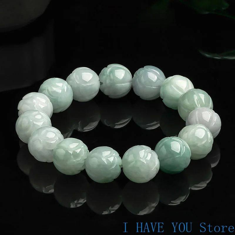 Natural Myanmar A-grade Jade Lotus Hand Chain Lotus Beads Jade Stone Bracelet Fashion Men's Handwear Women's Bracelet