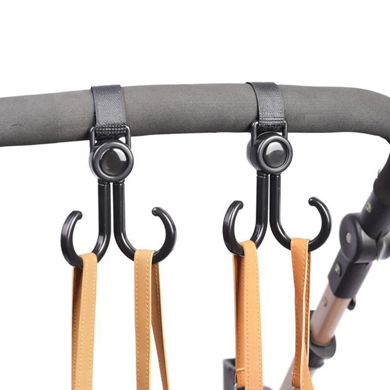 Double Hook Baby Stroller Hanger 360-degree Rotation Adjustment Cart Hook and Loop Fastener Stroller Accessories