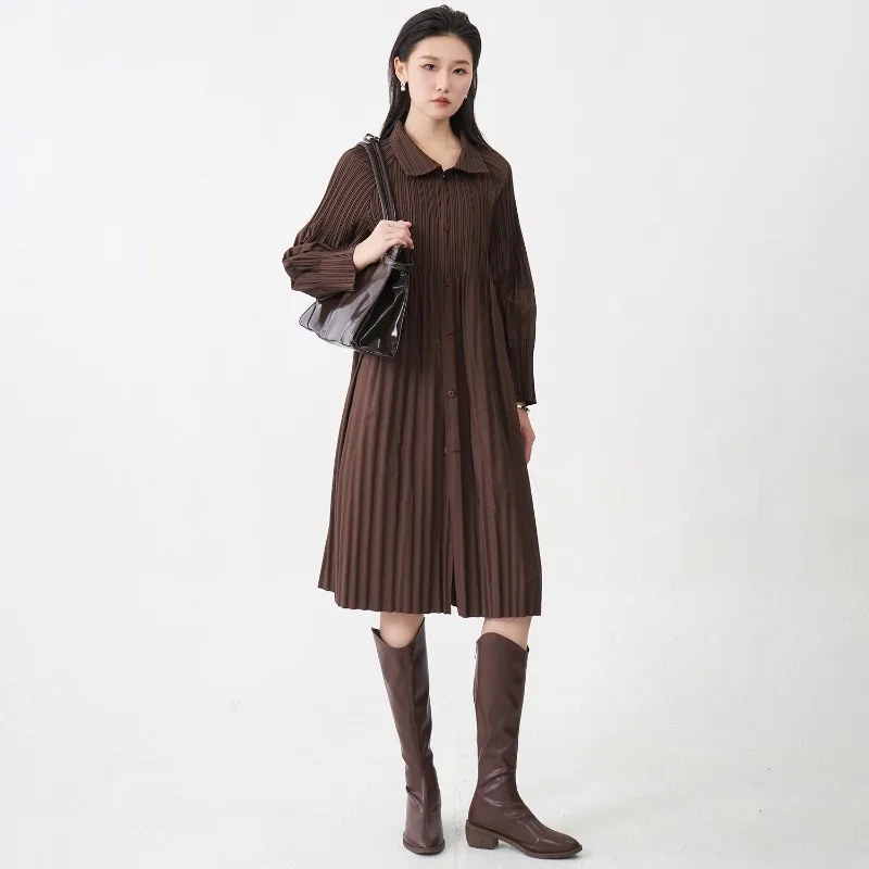 

Miyake, силуэт средней длины, женский плащ 2200, осенне-зимнее пальто с лацканами, ветрозащитная куртка, корейское пальто без морщин