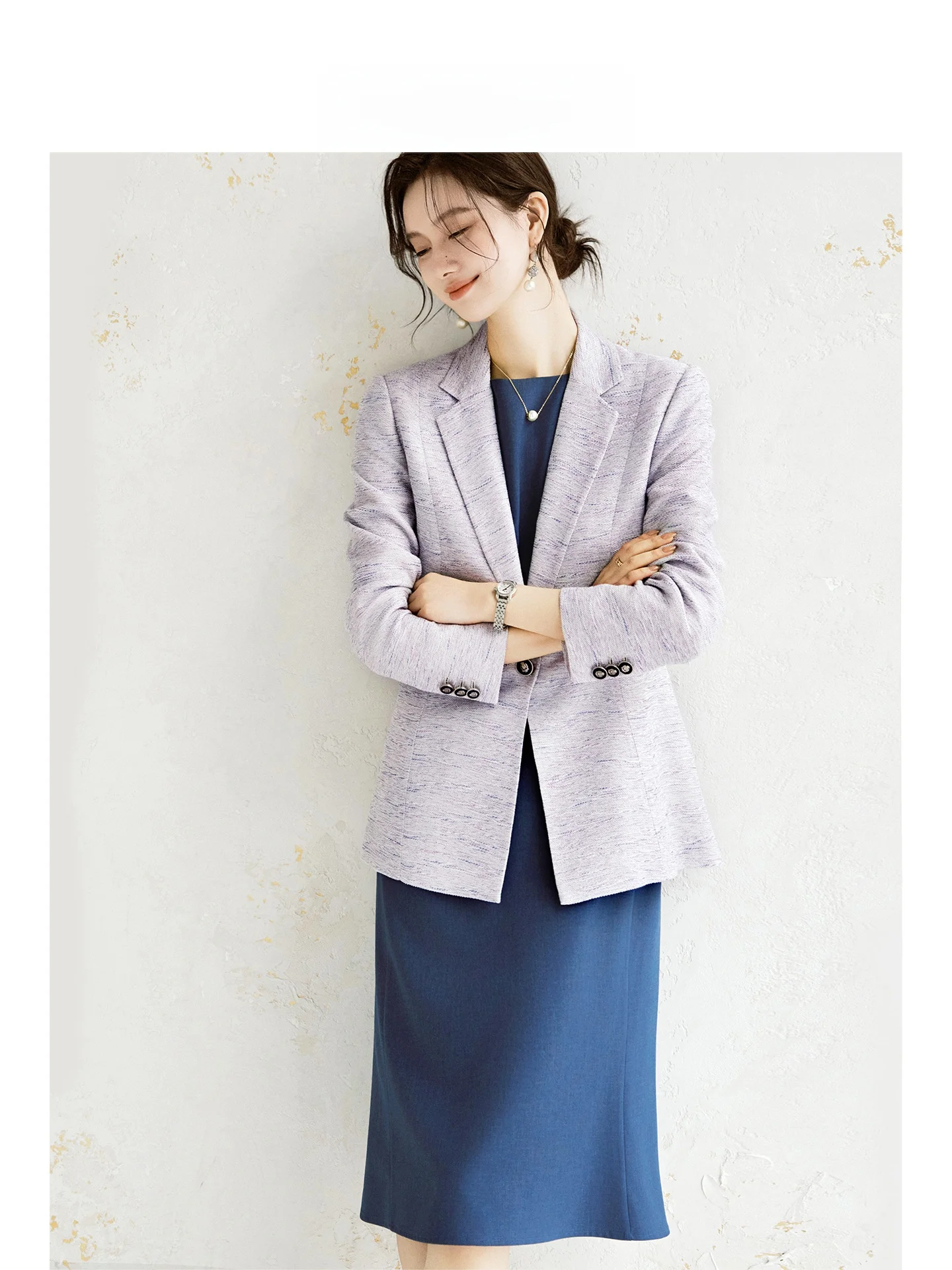 

Женский льняной пиджак Ele Romantic Orchid OffiY, светло-фиолетовый, профессиональный, дышащий, повседневный, для работы и поездок на работу