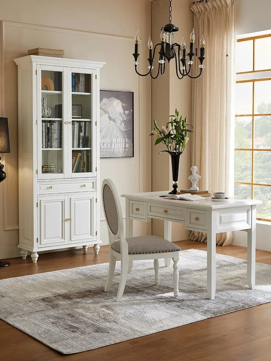 American All-solid Wood Three Doors And Four Bookcases French Light Luxury High-end All-log Rural Study Furniture