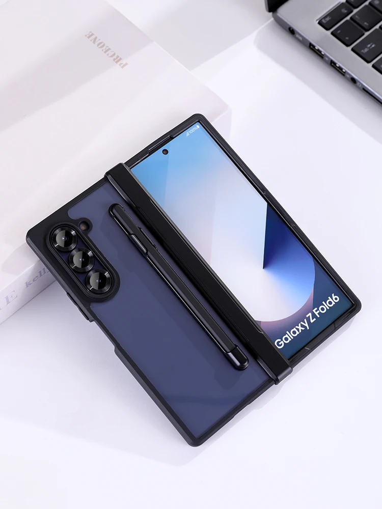 For Samsung Galaxy Z Fold 4 5 6 Case Matte Skin Friendly Transparent Touch Pen Hinge All-inclusive Folding Shockproof Hard Cover