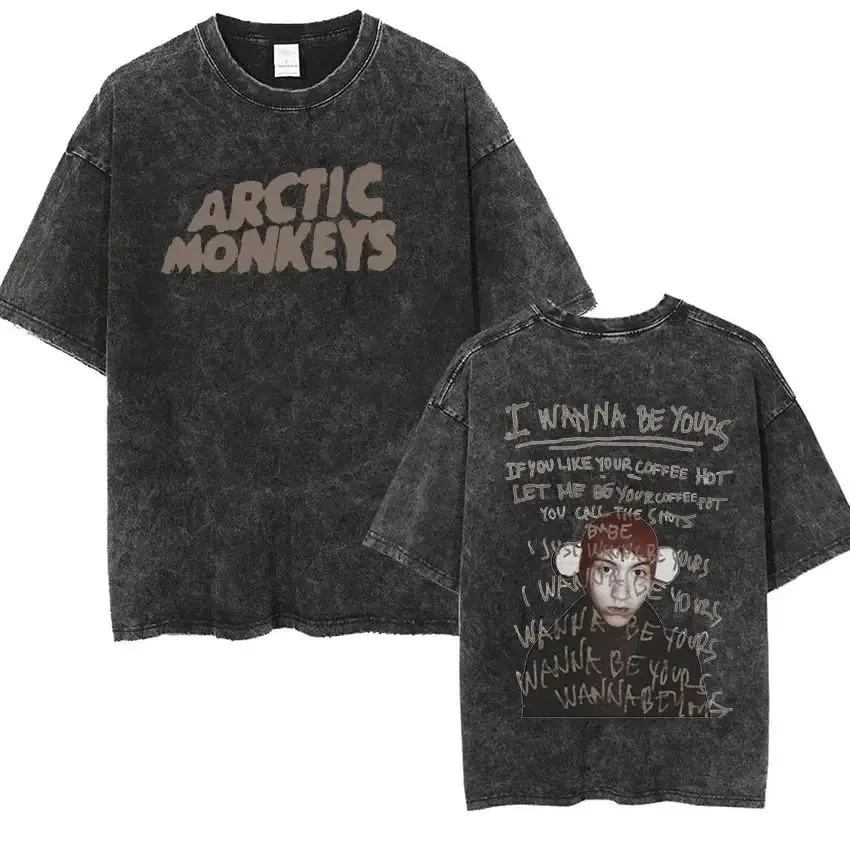 Retro Rock Arctic Monkeys Music Album Graphic T-Shrit Men's Vintage Washed Oversized Short Sleeve T Shirt Y2k Hip Hop Streetwear