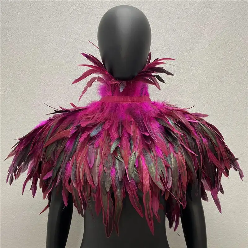 Feder-Schal-Cape – Gotischer Schulterüberwurf aus Naturfedern mit schwarzem Band zum Binden für Halloween, Karneval, Rave, Cosplay-Partys – Detail 27