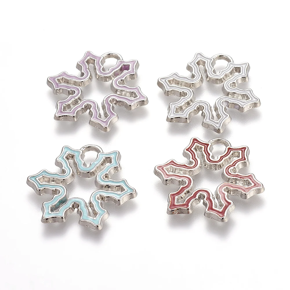 100 pcs Alloy Enamel Pendants Christmas Snowflake Platinum Metal Color Mixed Color for Making DIY Jewelry  Necklace Earring