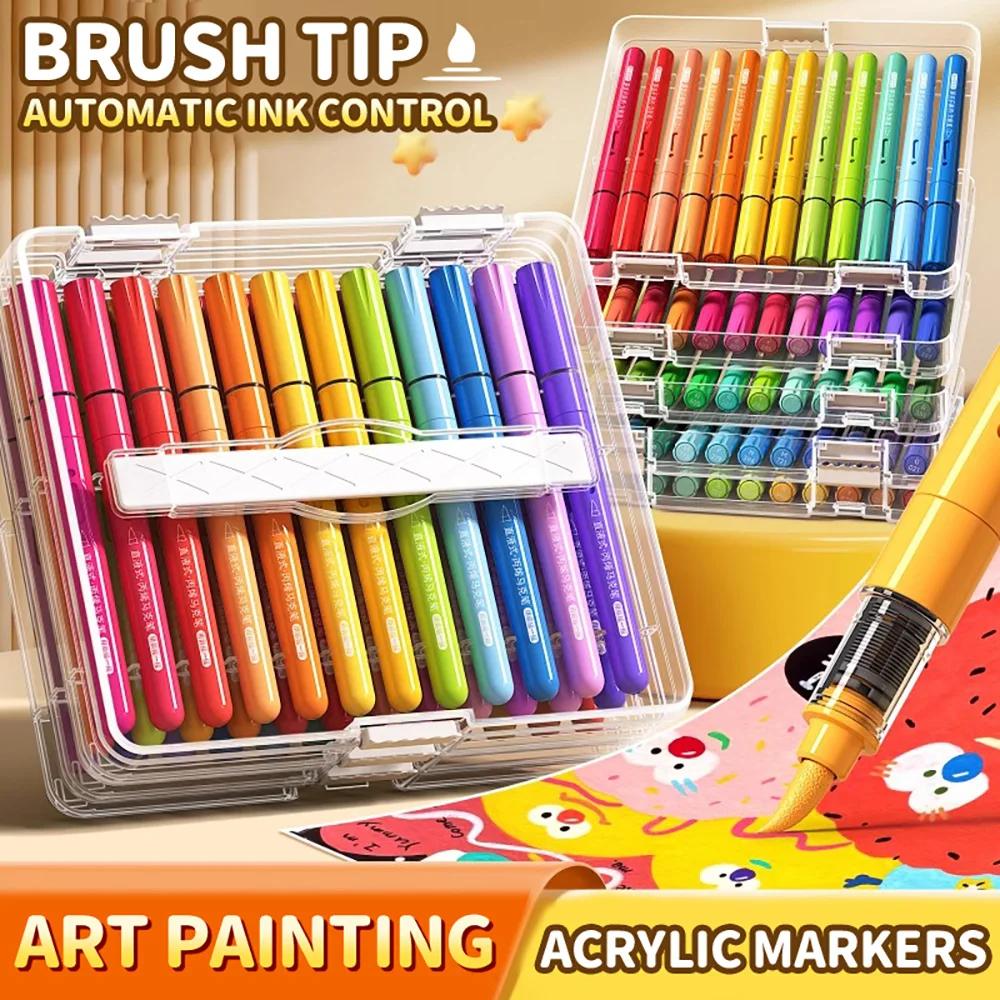 

Brush Tip Acrylic Markers Set, Colorful Colors Acrylic Markers with Portable Box for art for DIY & Art Supplies