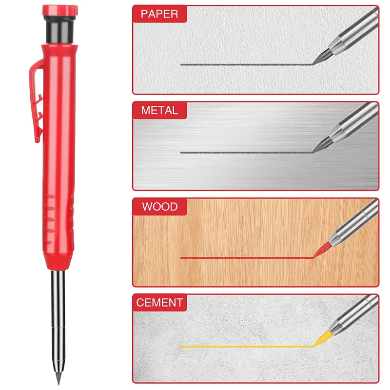 Solid Carpenter Pencil Set Woodworking Tools Mechanical Pencil 3 Colors Refill Construction Job Tools Carpentry Marking Scriber