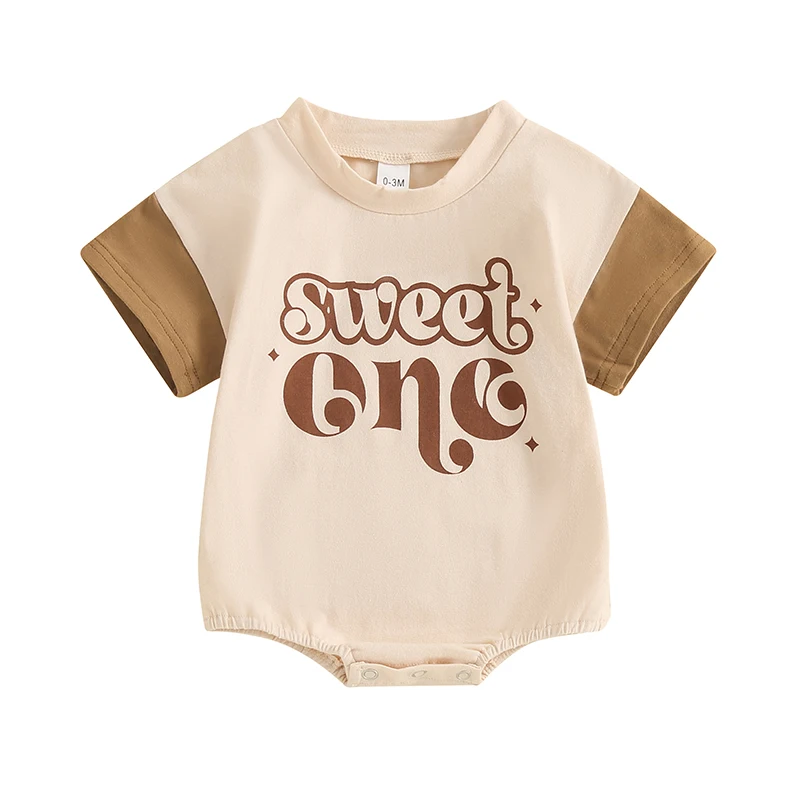 

Baby Boys Girls Romper Cute Letter Print Short Sleeve Crew Neck Bodysuit Newborn Summer Playsuit