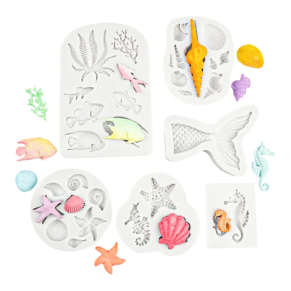 Shell Conch Ocean Series Silicone Mold Seahorse Fish Tail DIY Clay Mold Moldes Para Yeso O Cemento Resin Molds Silikonformen