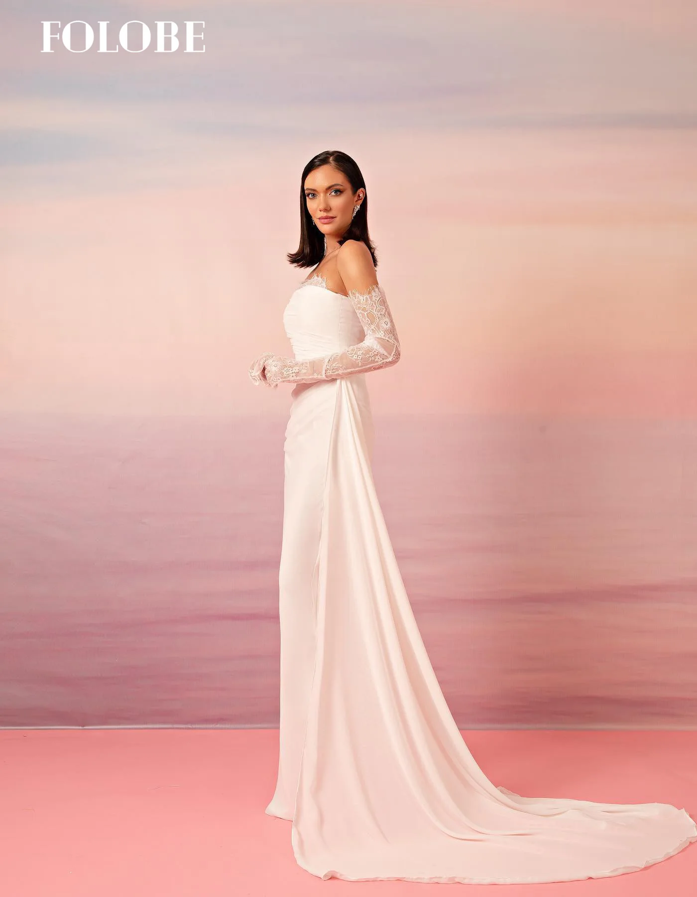 FOLOBE blanc élégant bretelles sirène dubaï robe de soirée avec surjupe gants robes de mariée robe de bal personnalisé