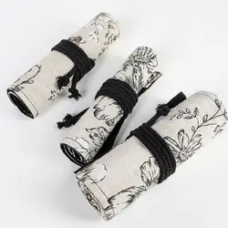 Peony 12/24/36/48/72 Holes Canvas Roll Pen Curtain Pencil Bag for Case Makeup