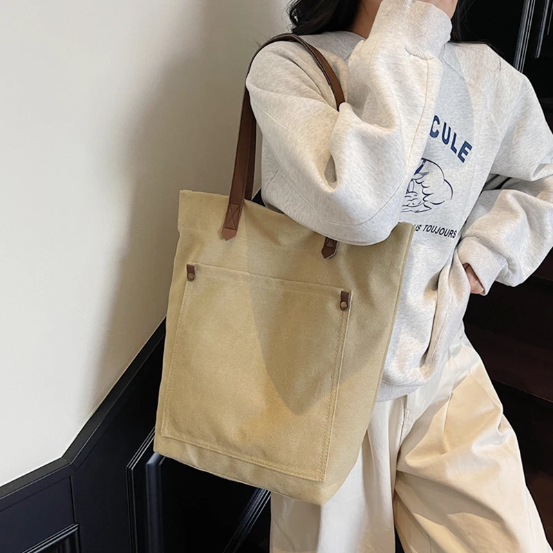 LCEEPWIN Canvas Tote Bag Women's Lazy Style Casual Simple Shopping Bag School Class Bag Korean System Leisure Big Bag