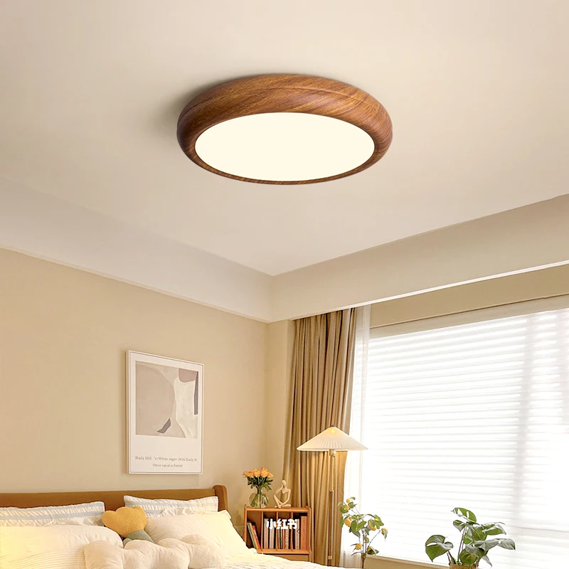 Bedroom light walnut wood grain color ceiling medium ancient style modern simple round bed and breakfast bookroomZhongshan lamps