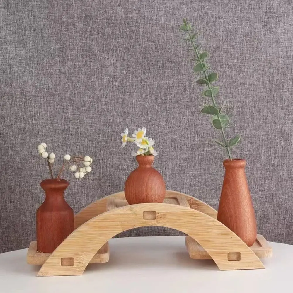 Minimalist Wood Dried Flowers Vase Vintage Style Elegant Solid Wood Pot Small Planter Home Office