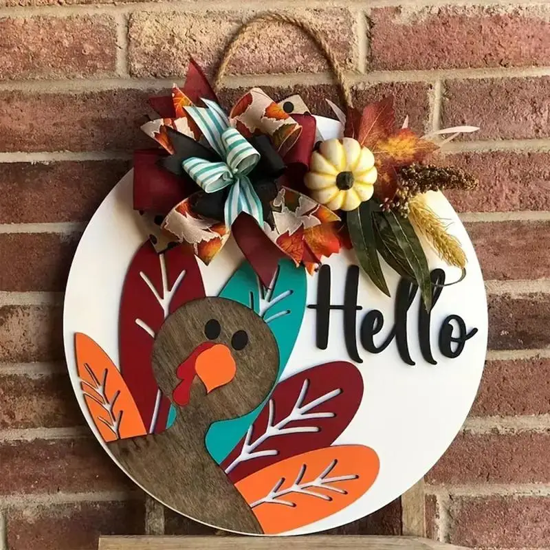 Autumn Wood Welcome Sign Wooden Maple Leaves Plaque Pastoral Garden Wooden Hanging Plate Thanksgiving Day Home Decoration