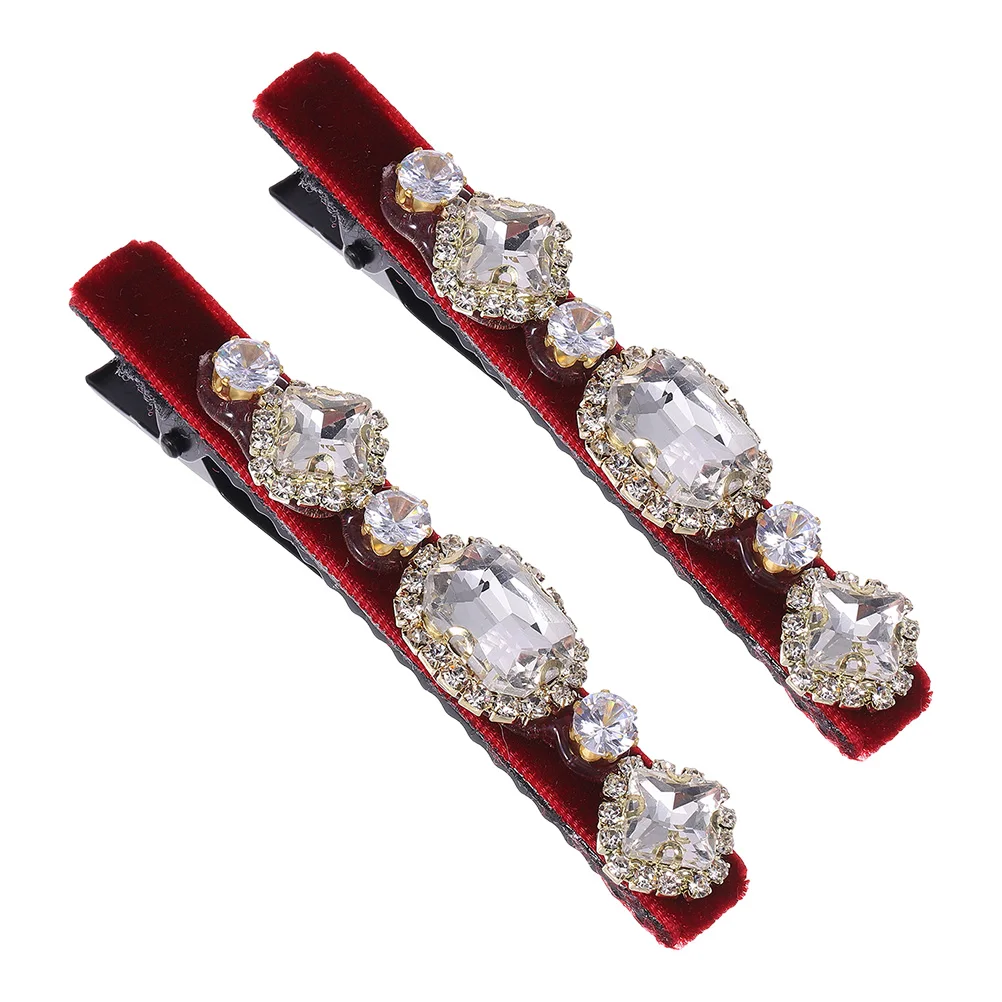 

2Pcs Vintage Hair Clips 8CM Black Square Rhinestone Duckbill Barrettes For Women Styling Decorative Sparkly Fine Hair Clip Metal