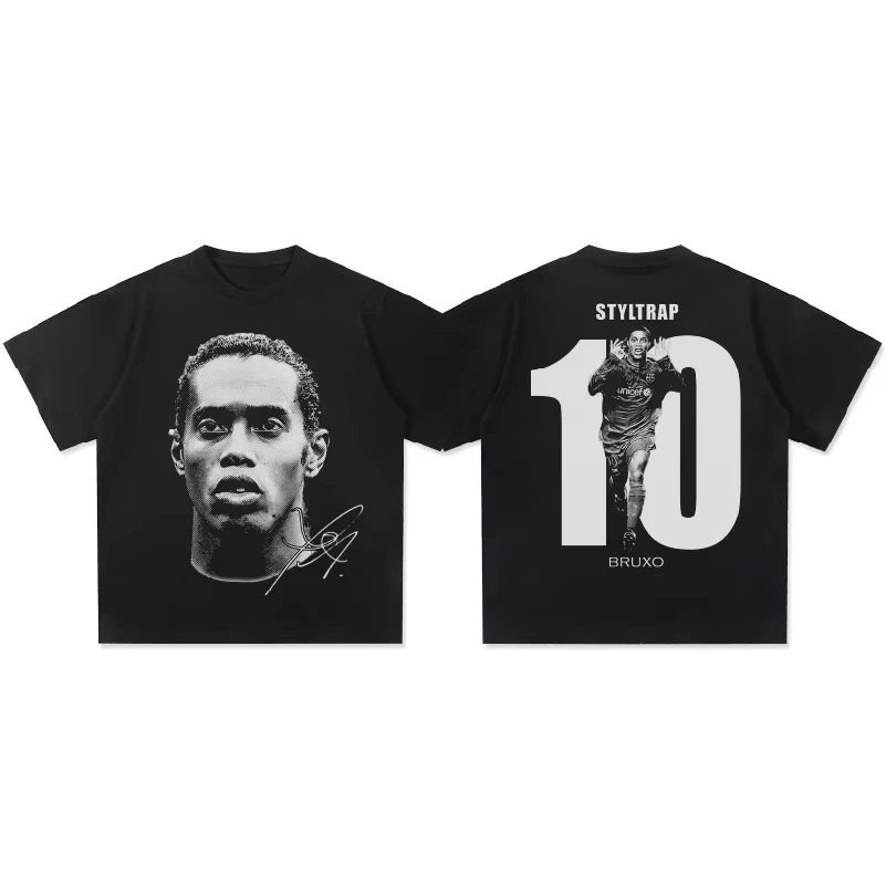 

2025 Fashion Brand Men T Shirt Ronaldinho Head Printed Short Sleeve Summer Clothing Cotton Casual Breathable High Quality Tees