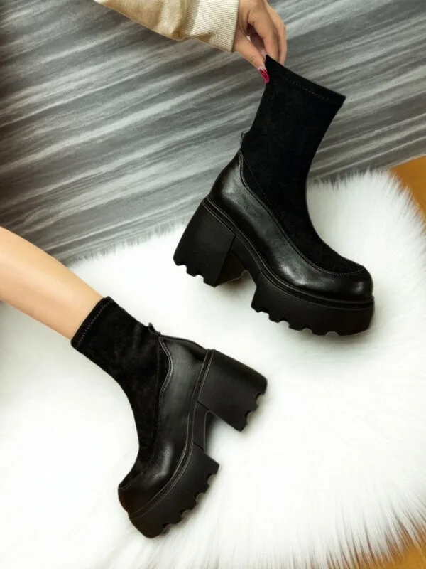 

Women's ort Boots Fall 2025 New Sle Retro Faion Thi Bot Heightening Elastic Slim Boots Korean Sle round Toe