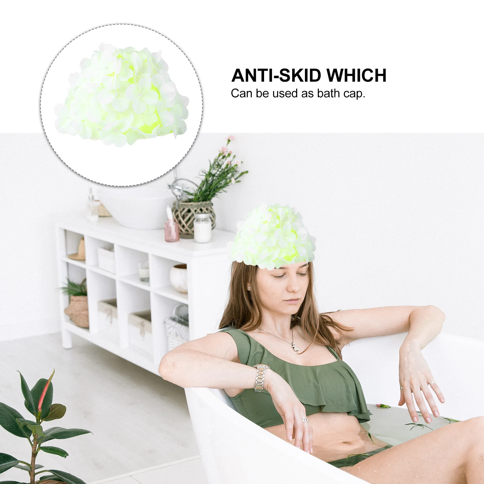 

Large Size L Floral Petal Swim Hat Women Reusable Comfortable Anti-Slip Bathing Lovely Design Fluorescent Green