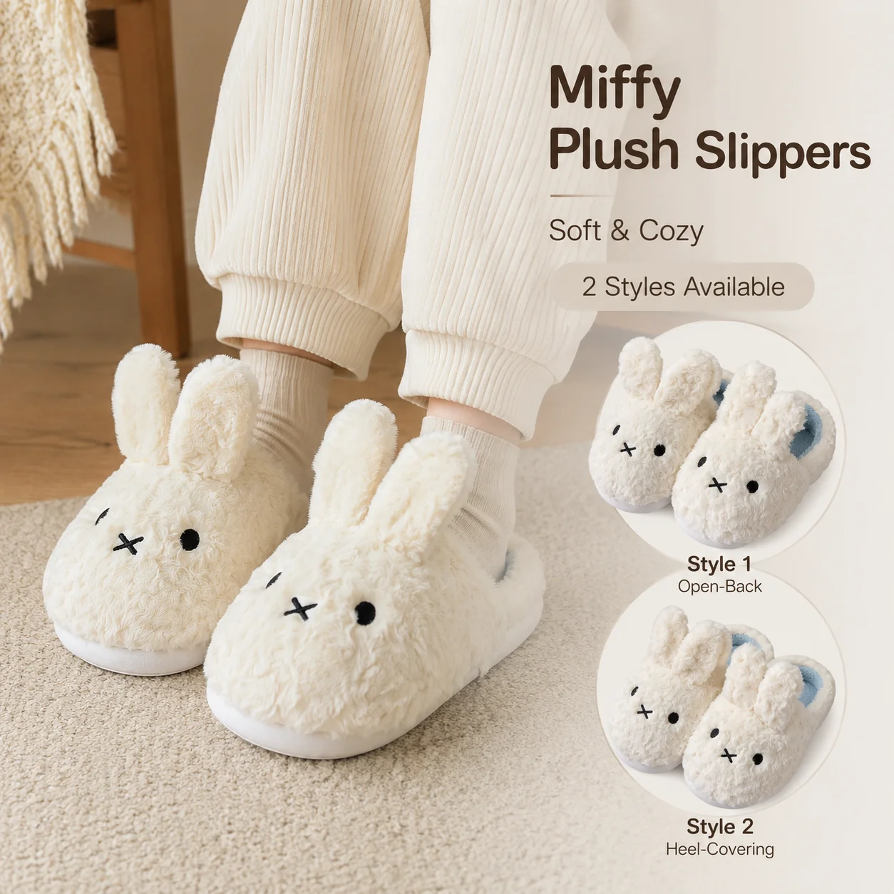 Winter Clothing Cute - Sandal Rumah Bulu Kelinci Miffy Lucu,