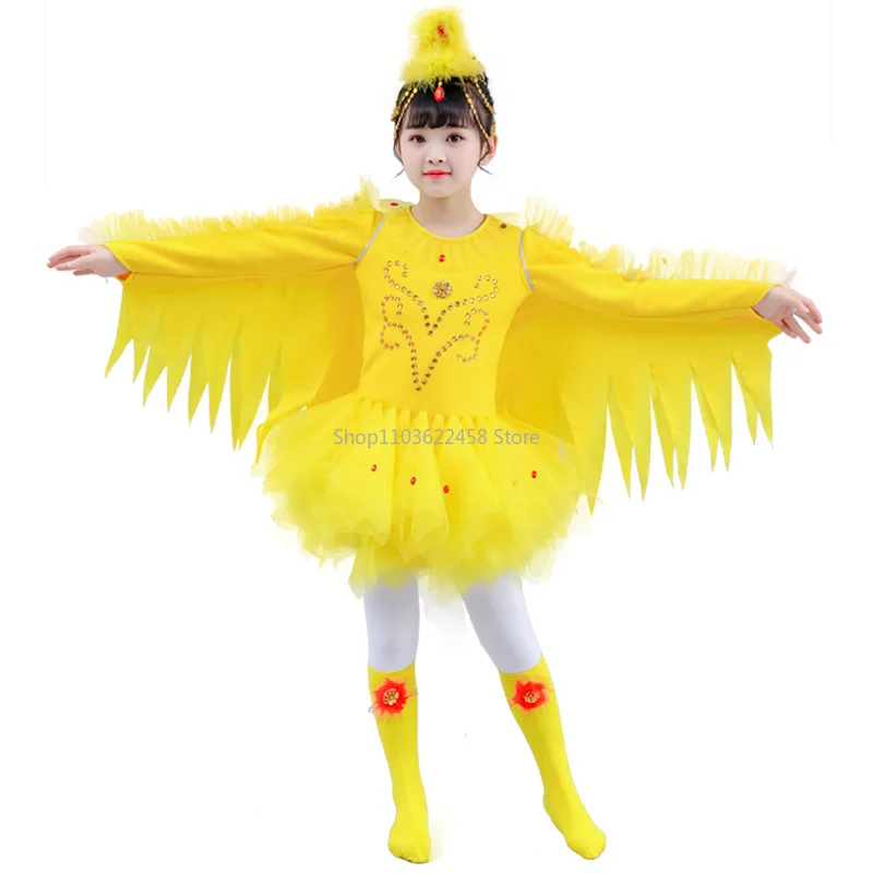 High Quality Yellow Kids Duck Bird Chick Animal Dance Costumes Set For Children Cartoon Stage Performance Clothing