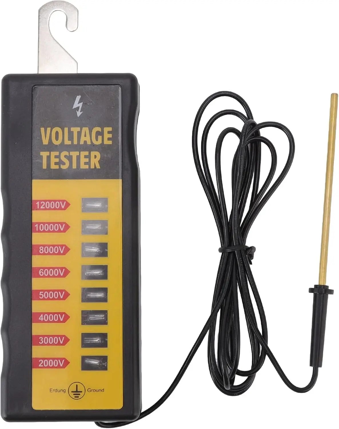 Electric Fence Voltage Tester Range Up to 12kv Portable Electric Fence Fault Finder with 8 Indicator Lights Hook and Probe