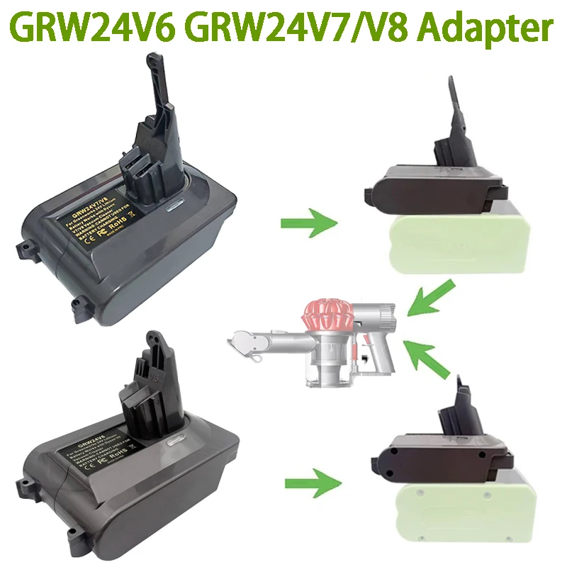 

GRW24V6 GRW24V7/V8 Адаптер для аккумуляторов Greenworks 24 В, совместимый с пылесосами Dyson V6/V7/V8