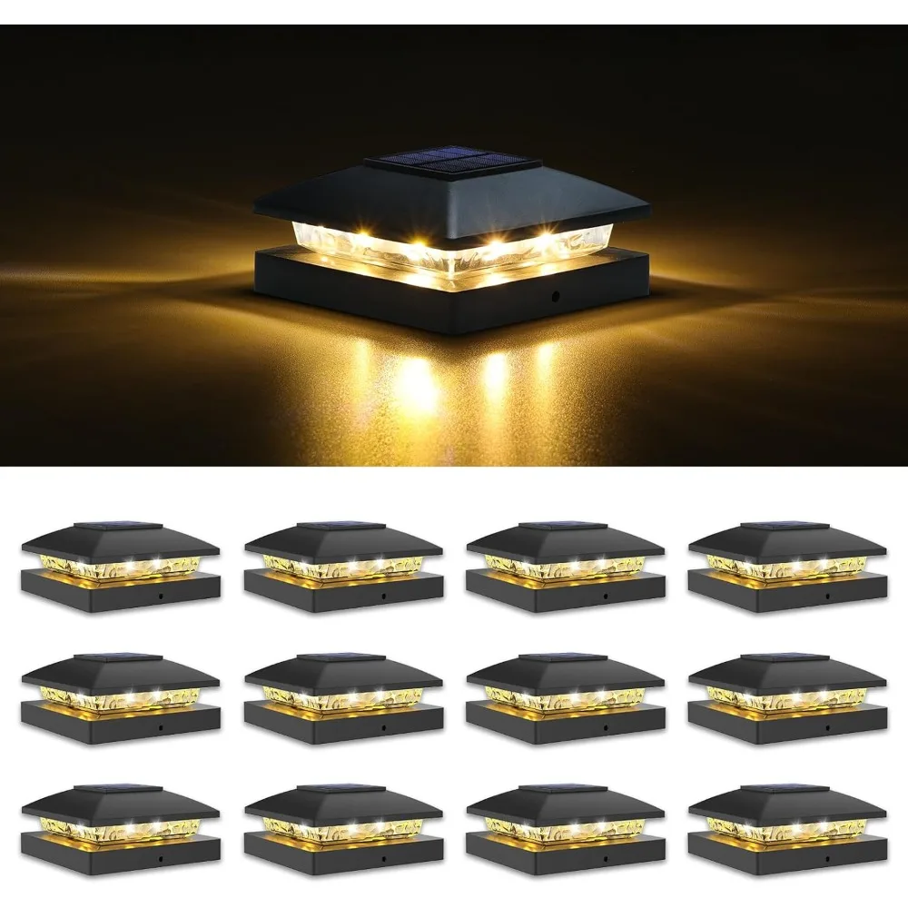 

4x4 Solar Post Cap Light 12pack,Solar Fence - Cap Lights Outdoor Waterproof for Wooden/Vinyl Post,Black Deck Post Cap Light