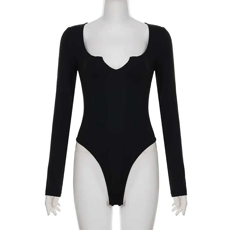 

Сексуальный однотонный комбинезон для похудения с квадратным вырезом и длинными рукавами в стиле пэчворк