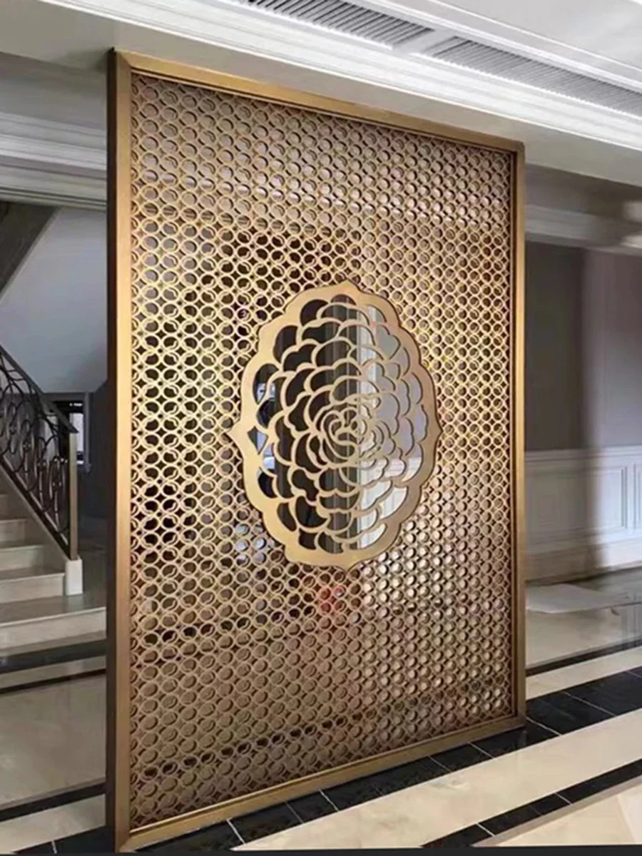 Stainless Steel Folding Screen Partition Grille Hotel Living Room Laser Hollow Aluminum Plate Relief Lattice Titanium Entrance