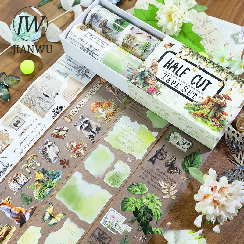 

JIANWU 4 рулона/компл. винтажный персонаж с цветком, дорожный пейзажный материал, набор лент для коллажа, креативный DIY журнал, канцелярские принадлежности для скрапбукинга