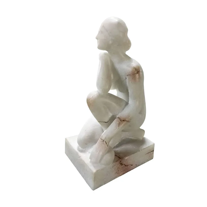 LMM antique French imitation marble meditation girl ornament retro crack portrait desktop decoration