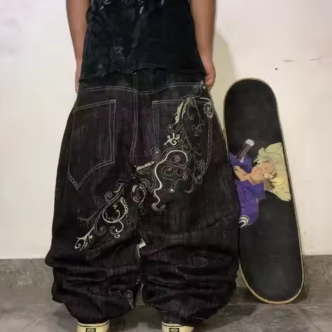 Street Y2K New Fashion Joker Pattern Embroidery Spot Jeans Men Harajuku Hip Hop Retro Straight Wide-leg Pants Couple Punk Jeans