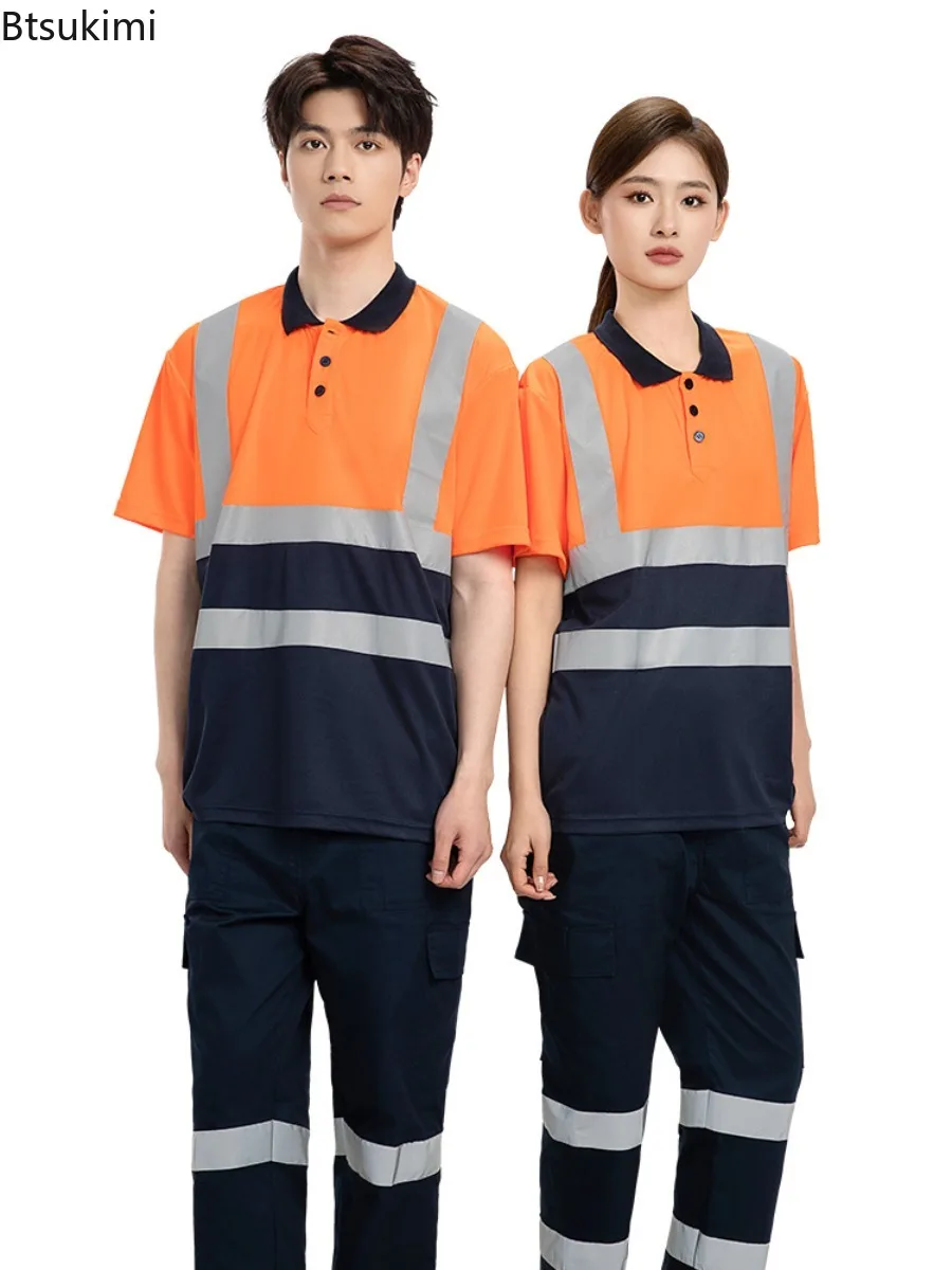 

Летний мужской рабочий костюм из двух частей: комбинезон с высокой видимостью, светоотражающими полосами, дышащие брюки и куртка, пылезащитная униформа для мастерских