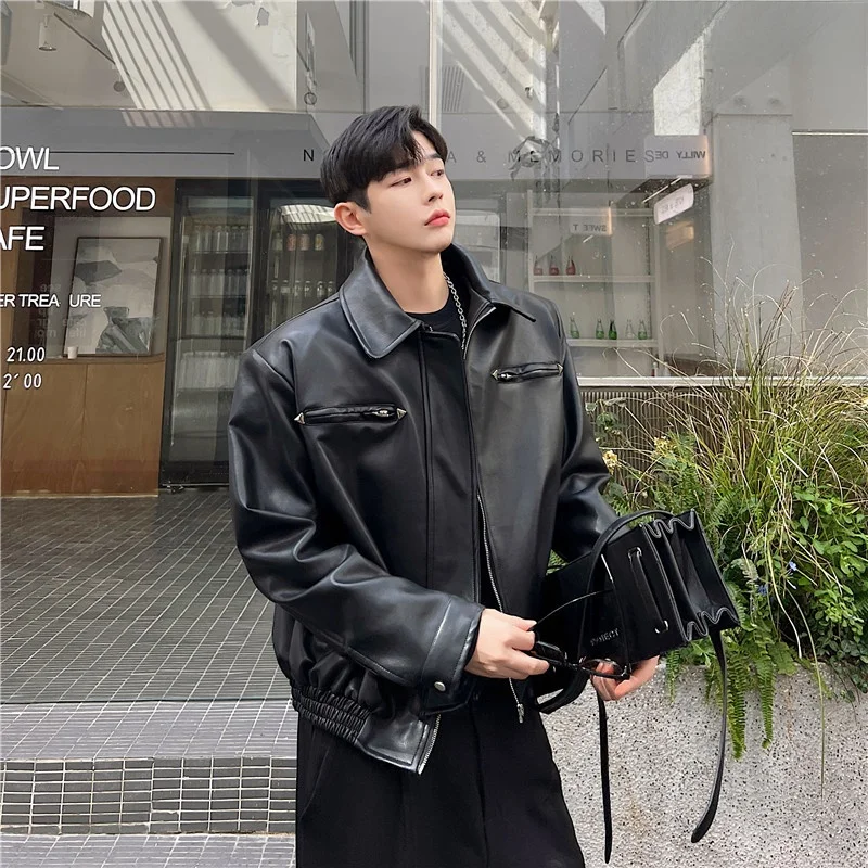 

Новая мужская куртка 2025 года из искусственной кожи и хлопка, свободного кроя, в корейском стиле, с металлической молнией, утепленная, для молодежи