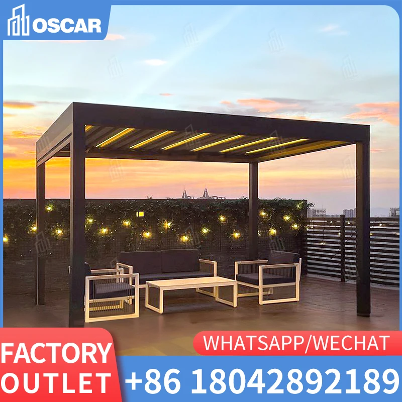 

Exterior 3x3 3x4 Sun Shade Pergola Aluminium Louvered Pergola Gazebo Motorized Electric Waterproof Bioclimatic Pergola Roof Kits