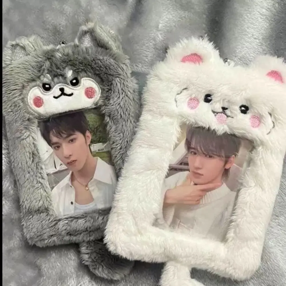 Multifunctional Photocard Case Bear/Rabbit/Chick Plush Photo Card Holder Cute Cartoon Bus Door Cards Sleeve Students