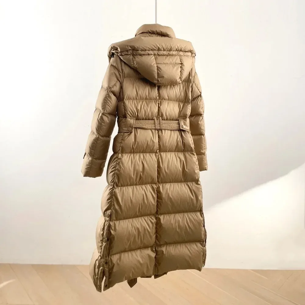 Down Jacket women 2024 New Autumn Winter Coat Women Hooded Long Jacket with Belt Female Thick Warm Loose Down Parka Outerwear