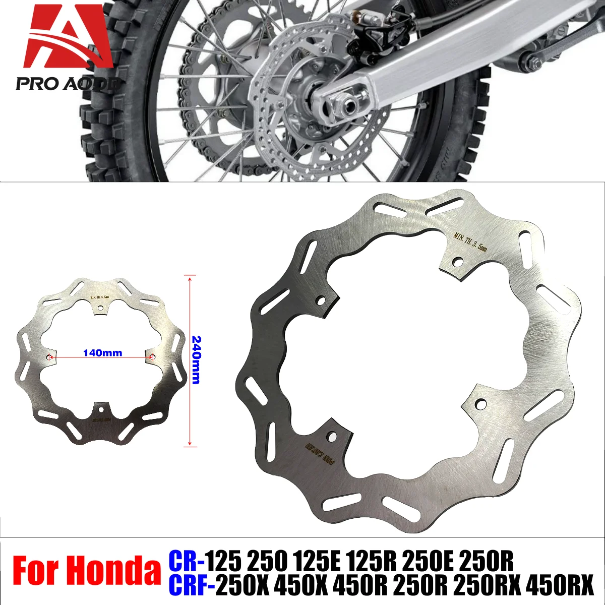 

240MM Rear Brake Discs Rotors For HONDA CR125R CR250R 2002-2007 CRF 250R 450R 2004-2014 250X 450X 2005-2021 etc Motorcycle