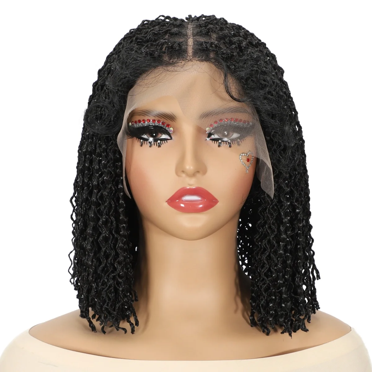 13x5 Lace Frontal Synthetic Wig for Women Short Bob Wig with Baby Hair Transparent Lace Black Wig Glueless Small Deep Wave