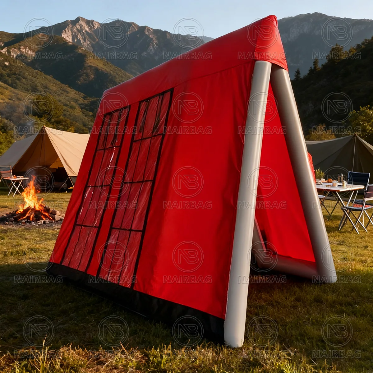 Venta al por mayor de fábrica, tienda de campaña inflable grande para glamping, habitaciones familiares, tienda de campaña de aire hermética impermeable de Pvc para familia, exterior, invierno