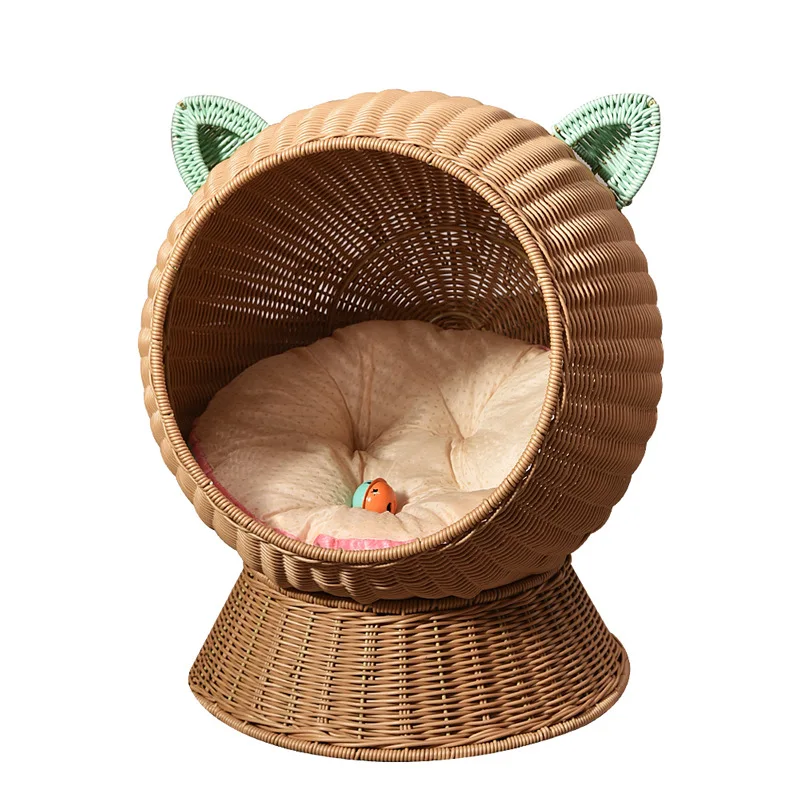 

XH Kitty Ball Cat Bed Cave Claw-Proof Faux Rattan Dog Furniture Easy to Clean Pet Cage House with Washable & Replaceable Cushion